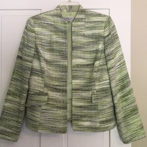 Green black and white striped jacket